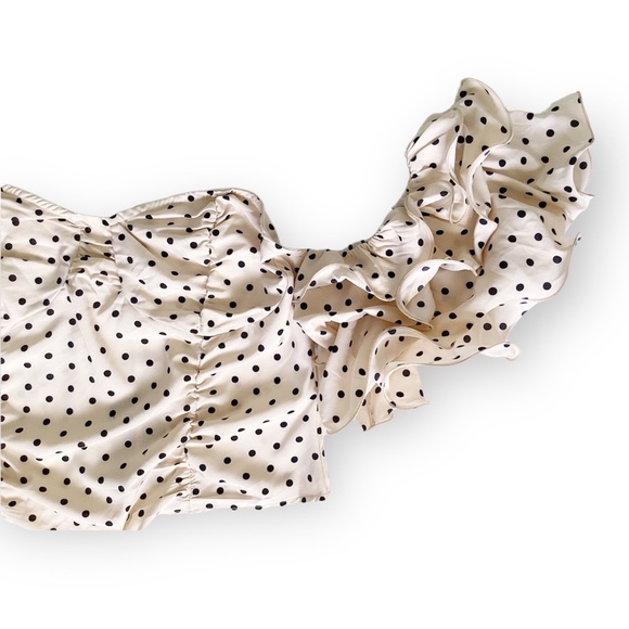 PrettyLittleThing Plus Cream Polka Dot Ruffle Puff Sleeves Crop Top Woman’s 18 - Picture 3 of 13